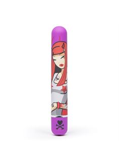 Фиолетовый вибратор с принтом CLASSIC VIBRATOR PURPLE DEVIL WOMAN - 18,4 см.