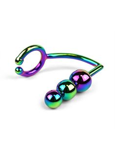 Радужное эрекционное кольцо с анальной ёлочкой Rainbow Horse Shoe Cock Ring with Trio of Anal Balls