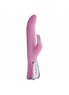 Розовый вибратор VIBE THERAPY DELIGHT с клиторальным стимулятором и вращением ствола - 23,5 см.