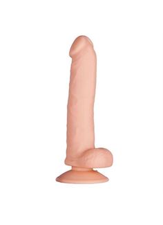 Телесный фаллоимитатор с мошонкой PURRFECT SILICONE DELUXE DONG 8INCH - 20 см.
