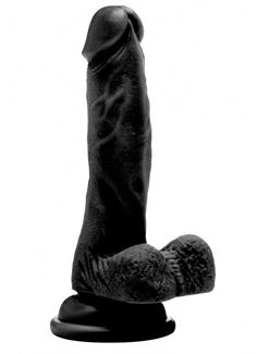 Чёрный фаллоимитатор Realistic Cock 7 With Scrotum - 18 см.