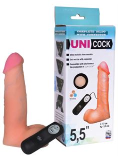 Фаллическая насадка Харнесс UNICOCK 5,5" с вибрацией (17 см)