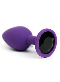 Фиолетовая анальная пробка с черным стразом (7,6 см)