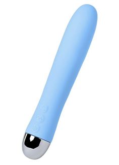 Голубой силиконовый вибратор FAHRENHEIT с функцией нагрева и пульсирующими шариками (19 см)
