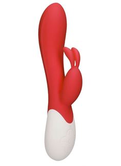 Красный вибратор кролик Flame с функцией нагрева (20 см)