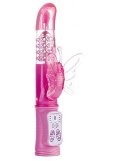 Розовый перезаряжаемый вибратор Rechargeable Butterfly с клиторальной бабочкой - 22,8 см.