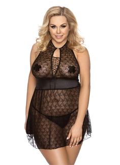 Кокетливая кружевная сорочка Rhiannon Plus Size с узором в виде бантиков