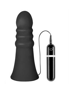 Большой чёрный анальный вибратор MENZSTUFF VIBRATING BUTTCRASHER RIBBED - 20 см.