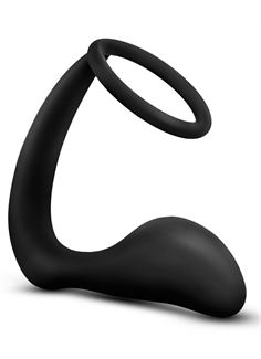 Черное эрекционное кольцо с анальным стимулятором Platinum Cock Ring Plug