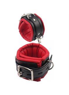 Черно-красные кожаные наручники Behave Luxury Fetish Super Soft Hand Cuffs