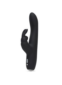 Черный вибратор с клиторальным отростком Greedy Girl Slimline Rabbit Vibrator (22,8 см)