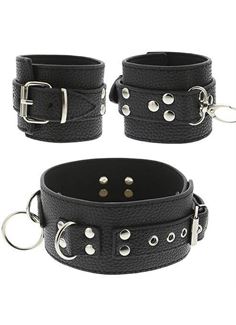 Черный ошейник с манжетами для рук COLLAR & CUFF SET