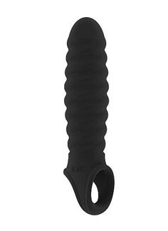 Чёрная ребристая насадка для члена Sono Stretchy Penis Extension No.32