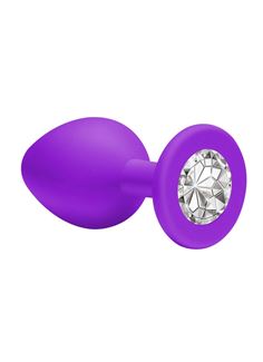 Средняя фиолетовая анальная пробка Emotions Cutie Medium с прозрачным кристаллом (8,5 см)