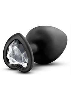 Черная анальная пробка с прозрачным кристаллом сердечком Bling Plug Large (9,5 см)