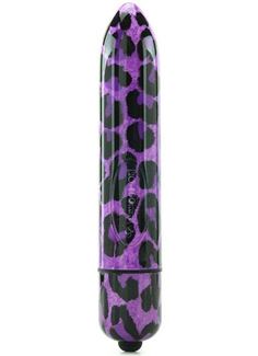 Фиолетовый вибратор с леопардовым принтом - 16 см.