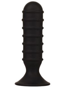 Чёрный силиконовый анальный массажер MENZSTUFF - RIBBED TORPEDO DONG (13 см)