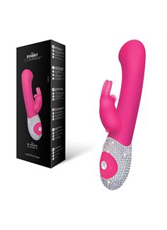 Розовый вибромассажёр The G-spot Rabbit с украшенной стразами рукоятью - 22 см.