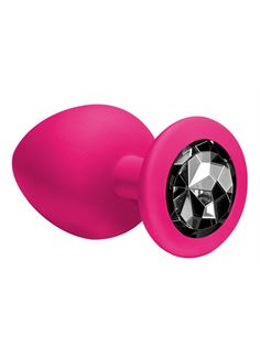 Большая розовая анальная пробка Emotions Cutie Large с чёрным кристаллом (10 см)