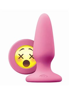 Розовая силиконовая анальная пробка среднего размера Emoji WTF (10,2 см)