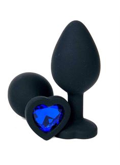 Черная силиконовая пробка с синим кристаллом-сердцем (8,5 см)