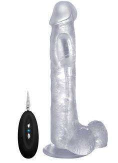 Прозрачный вибратор-реалистик Vibrating Realistic Cock 10 With Scrotum - 27 см.