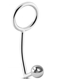 Серебристое эрекционное кольцо с анальной пробкой Sinner Metal Cock Ring With Anal Plug Size L