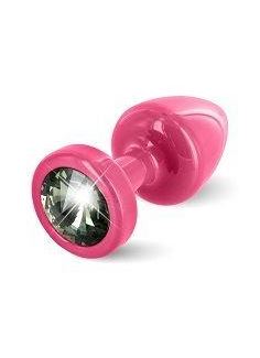 Розовая пробка с чёрным кристаллом ANNI round Pink T1 Black Diamond - 6 см.