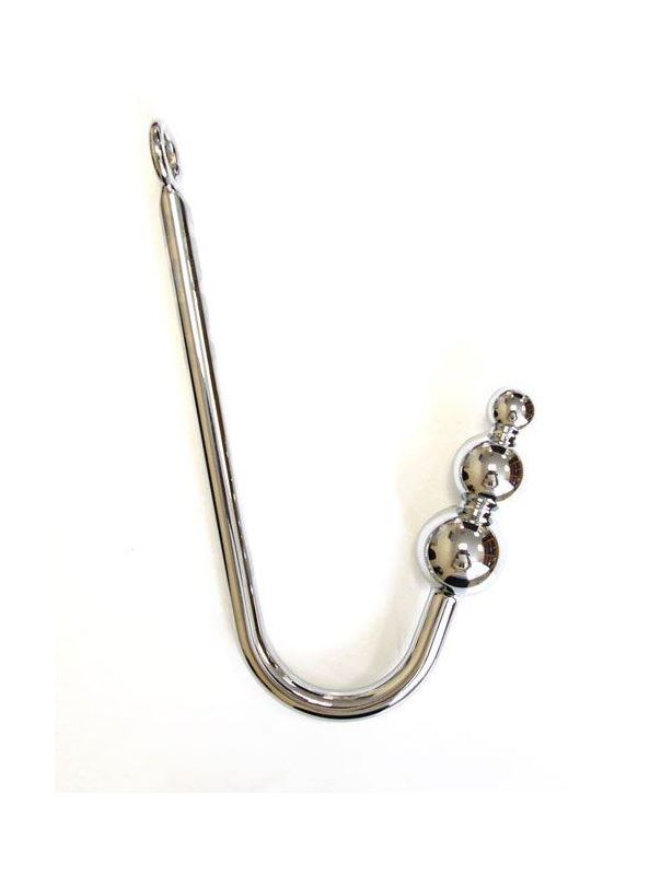 Серебристый анальный крюк с тремя шариками