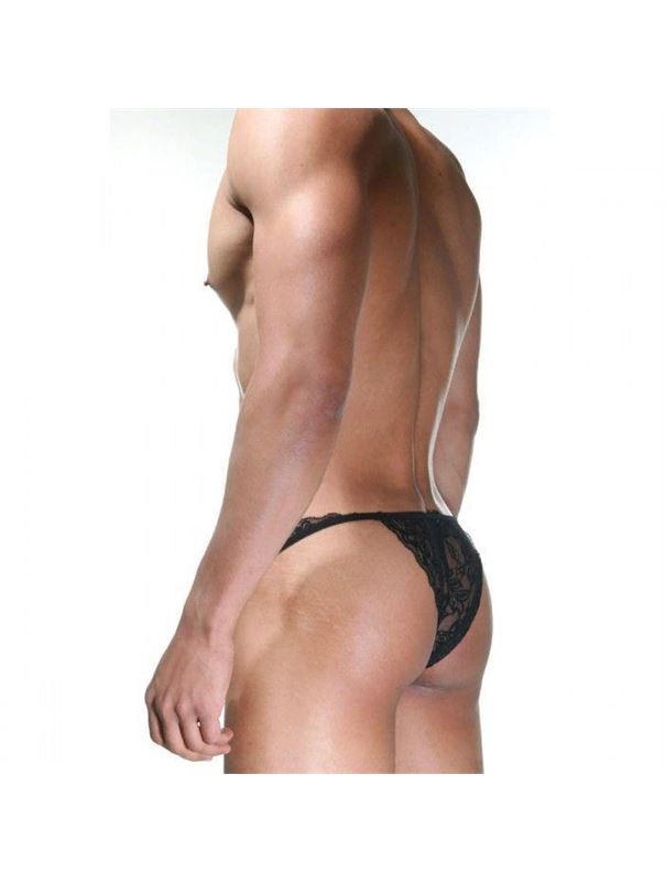 Мужские черно-розовые трусы-танга