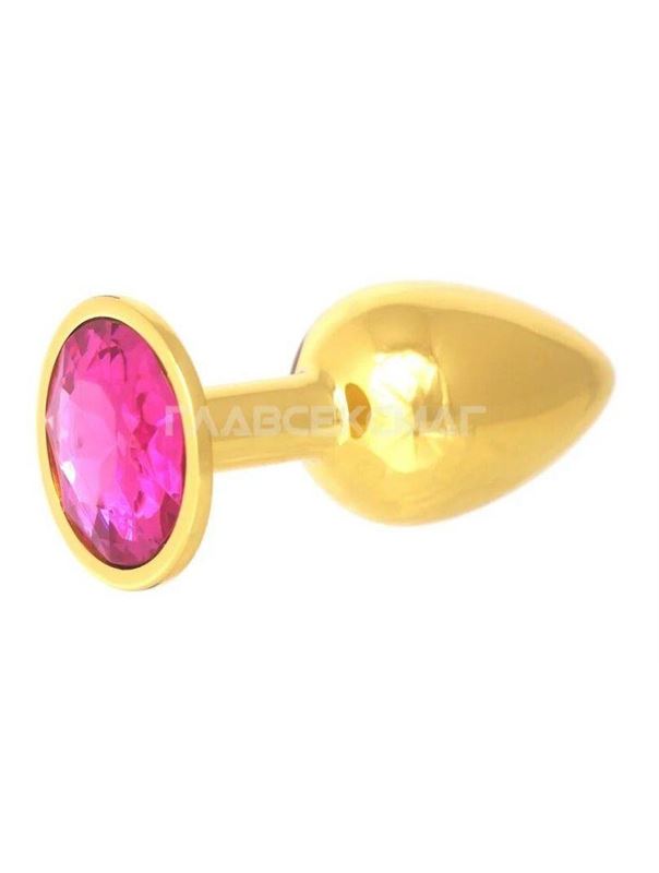 Золотистая анальная пробка с малиновым кристаллом (7 см)