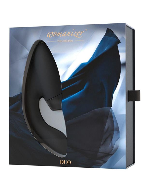 Чёрный клиторальный стимулятор Womanizer - DUO с вагинальным отростком