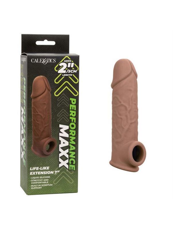 Коричневая удлиняющая насадка на член Life-Like Extension 7” (17,75 см)