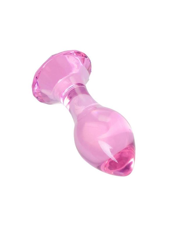 Розовая анальная втулка из стекла (8,5 см)