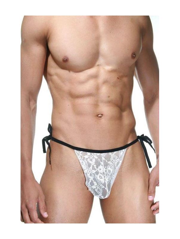 Бело-черные трусы-танга на завязках