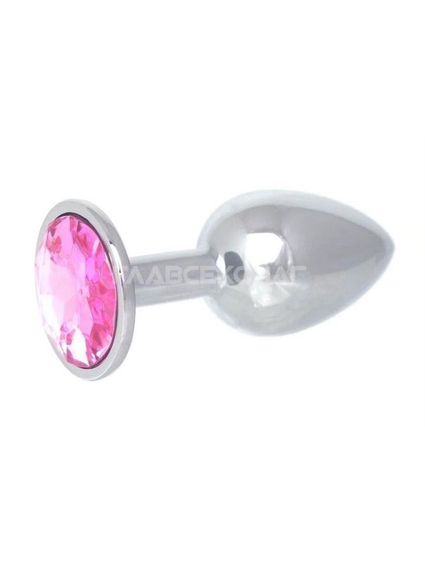Серебристая анальная втулка с розовым кристаллом в основании (7 см)