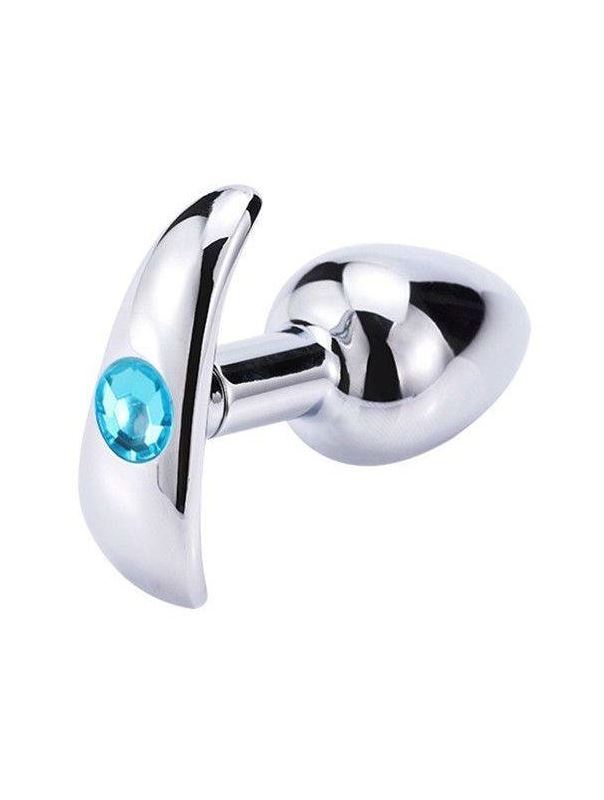 Серебристая анальная пробка для ношения с голубым кристаллом (7 см)