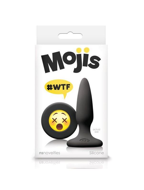 Черная силиконовая анальная пробка Emoji Face WTF (8,6 см)