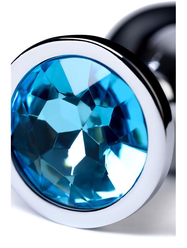 Серебристая конусовидная анальная пробка с голубым кристаллом (8 см)