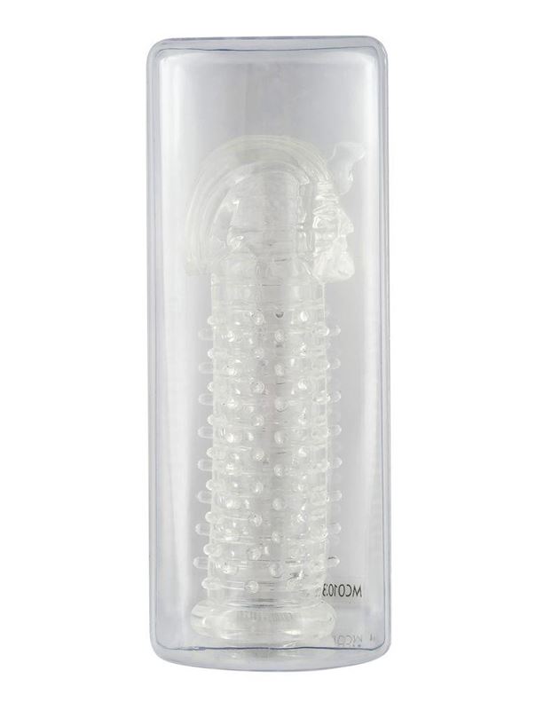Прозрачная насадка на пенис с шипами и кольцами Фараон - 14 см.