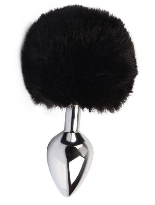 Серебристая анальная пробка с заячьим хвостиком Frolics Fur Tail Butt Plug