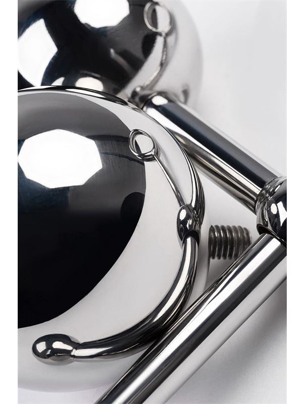 Серебристые бондажные стринги со сменными шарами