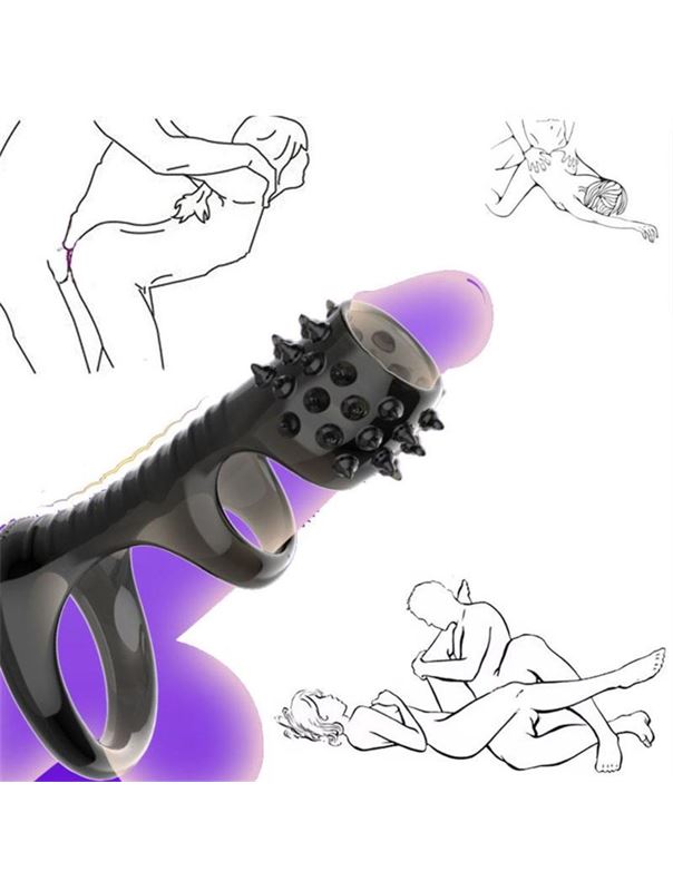 Черная рельефная насадка на пенис «Оки-Чпоки» с усиками