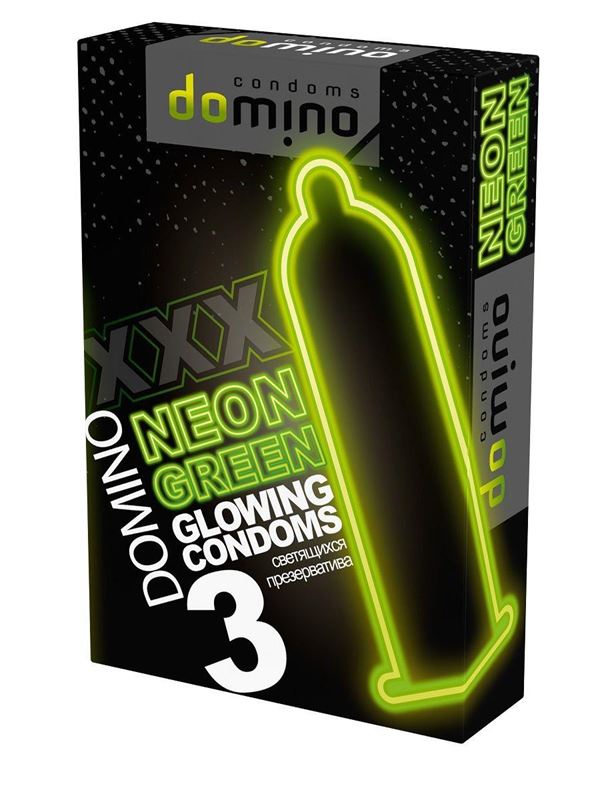 Презервативы DOMINO Neon Green со светящимся в темноте кончиком (3 шт)
