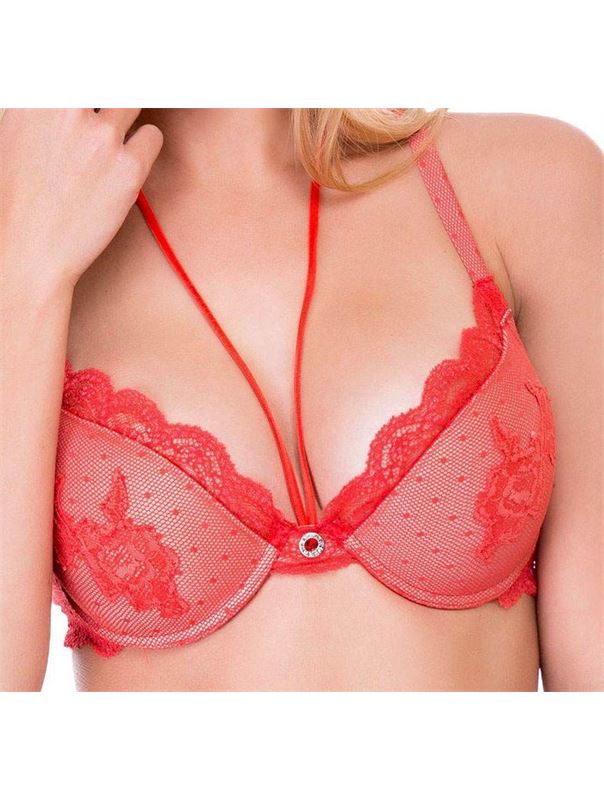 Бюстгальтер-балконет с ажурным узором на градуированной чашке