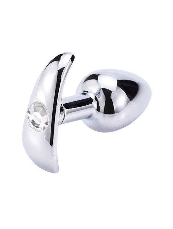 Серебристая анальная пробка для ношения с прозрачным кристаллом (7 см)