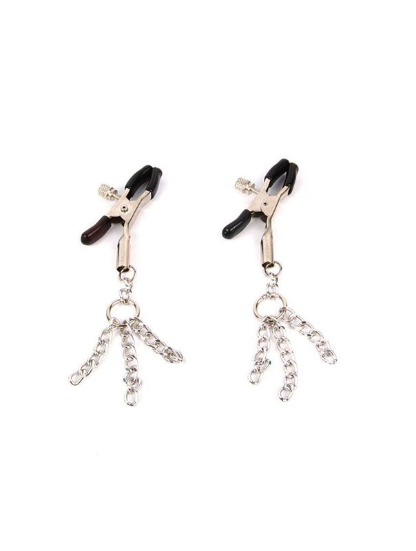 Серебристо-черные зажимы на соски с декором из цепочки