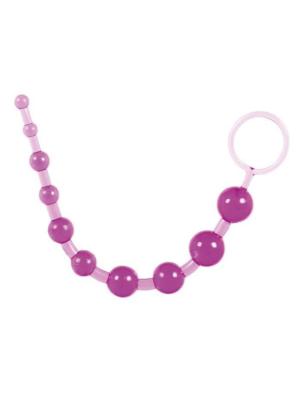 Фиолетовые анальные шарики с ручкой-кольцом (25 см)