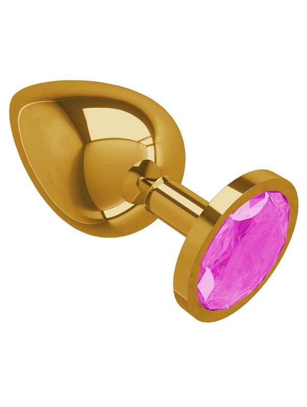 Золотистая большая анальная пробка с розовым кристаллом (9,5 см)