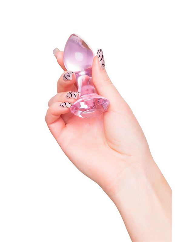 Розовая анальная втулка из стекла (8,5 см)